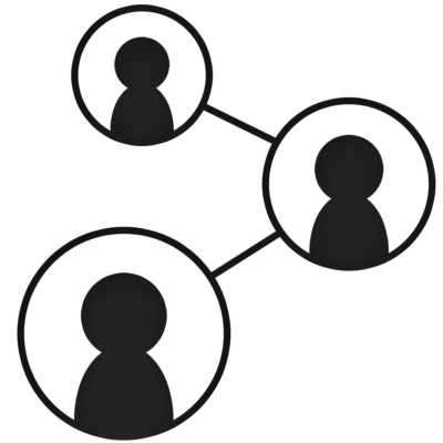 A picture depicting the concept of "networking," showing little icons of people in circles connected by lines.